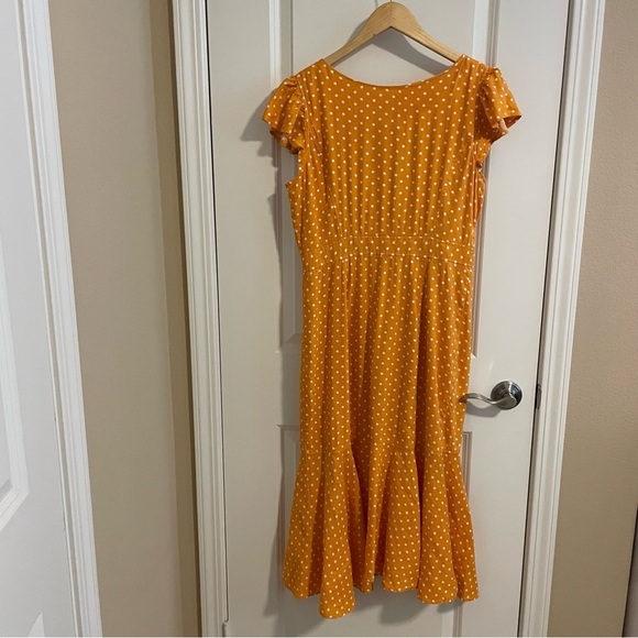 Rachel Parcell Linen Blend Polka Dot Button Front Midi Dress Orange Citrus M - Picture 10 of 16